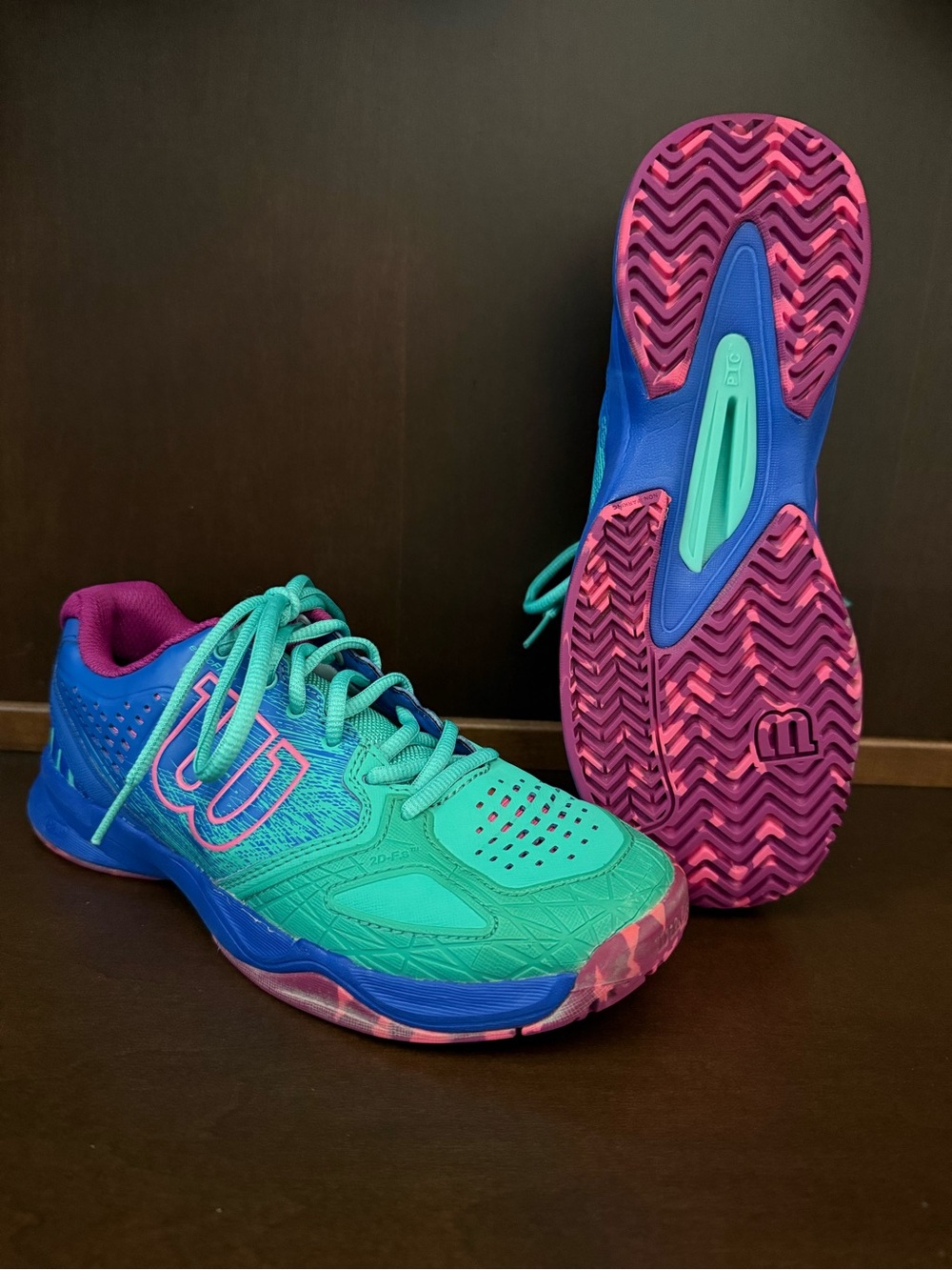 Wilson Kaos Comp Women’s Tennis Court Shoes Teal Pink Blue Size 6.5